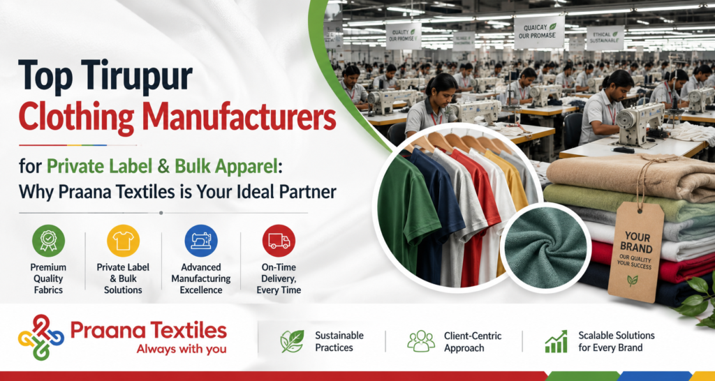 Bulk garment production at a clothing manufacturer in Tirupur, India